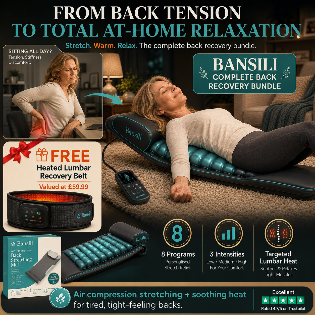 Bansili Air Compression Back Stretching Mat – 8 Programs